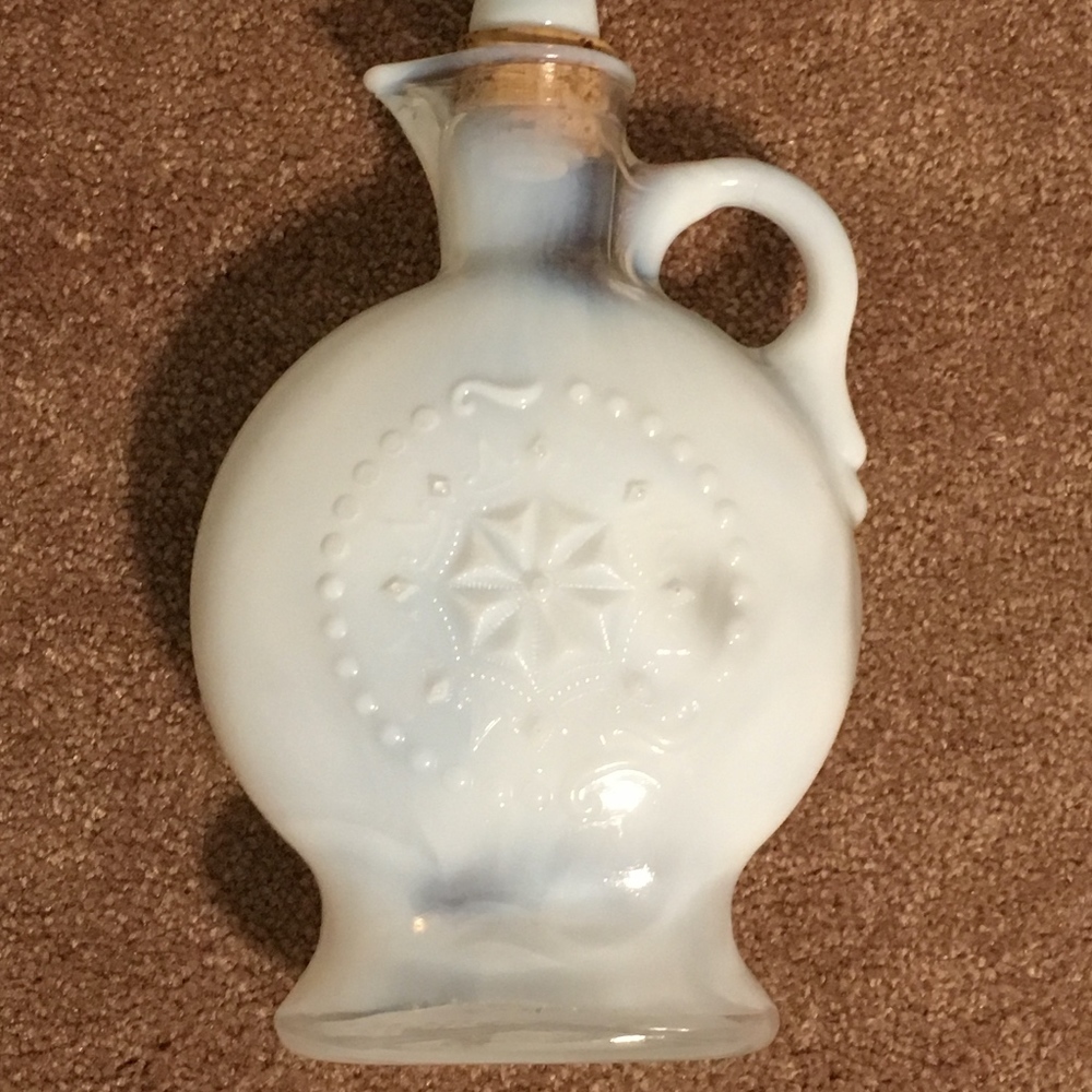 Glass Jim Beam Decanter with White Milk Glass Look